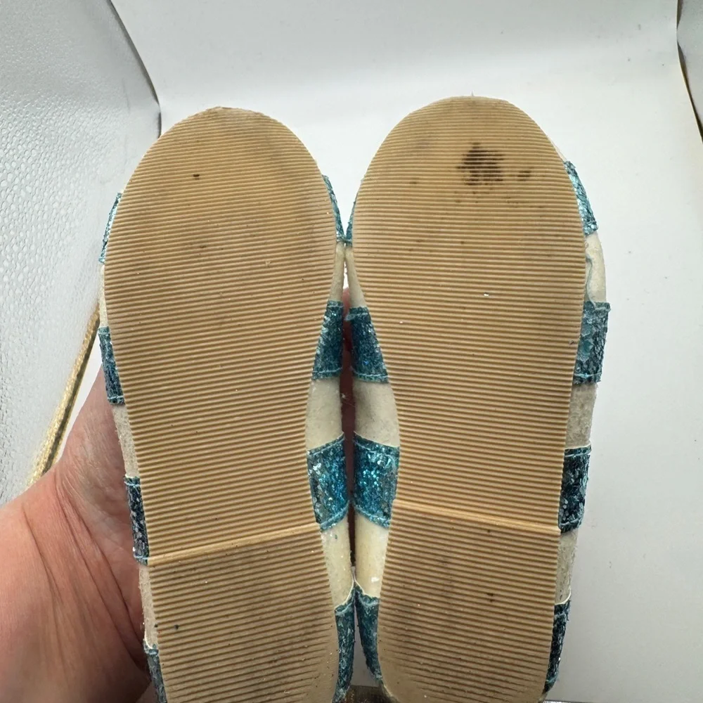 Gymboree Toddler Size 9 Girls Blue and Cream Glitter Flats Shoes